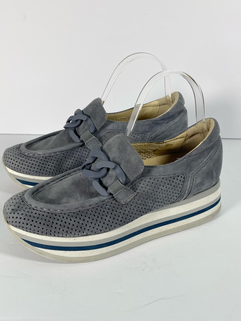 Softwaves Cadie Slip On Platform Loafers Denim Blue Suede EU 38.5 US 8